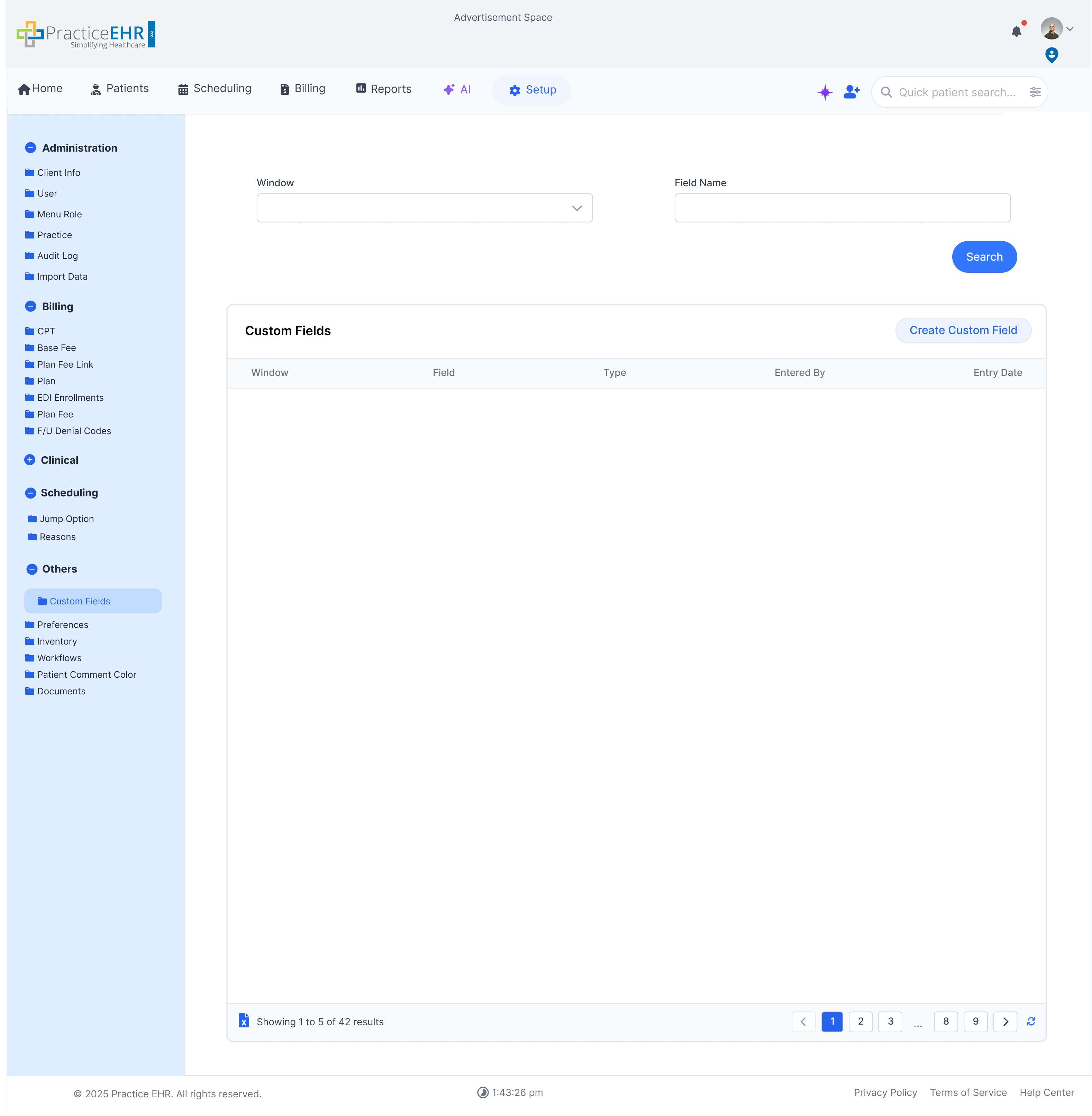 Custom Fields management screen